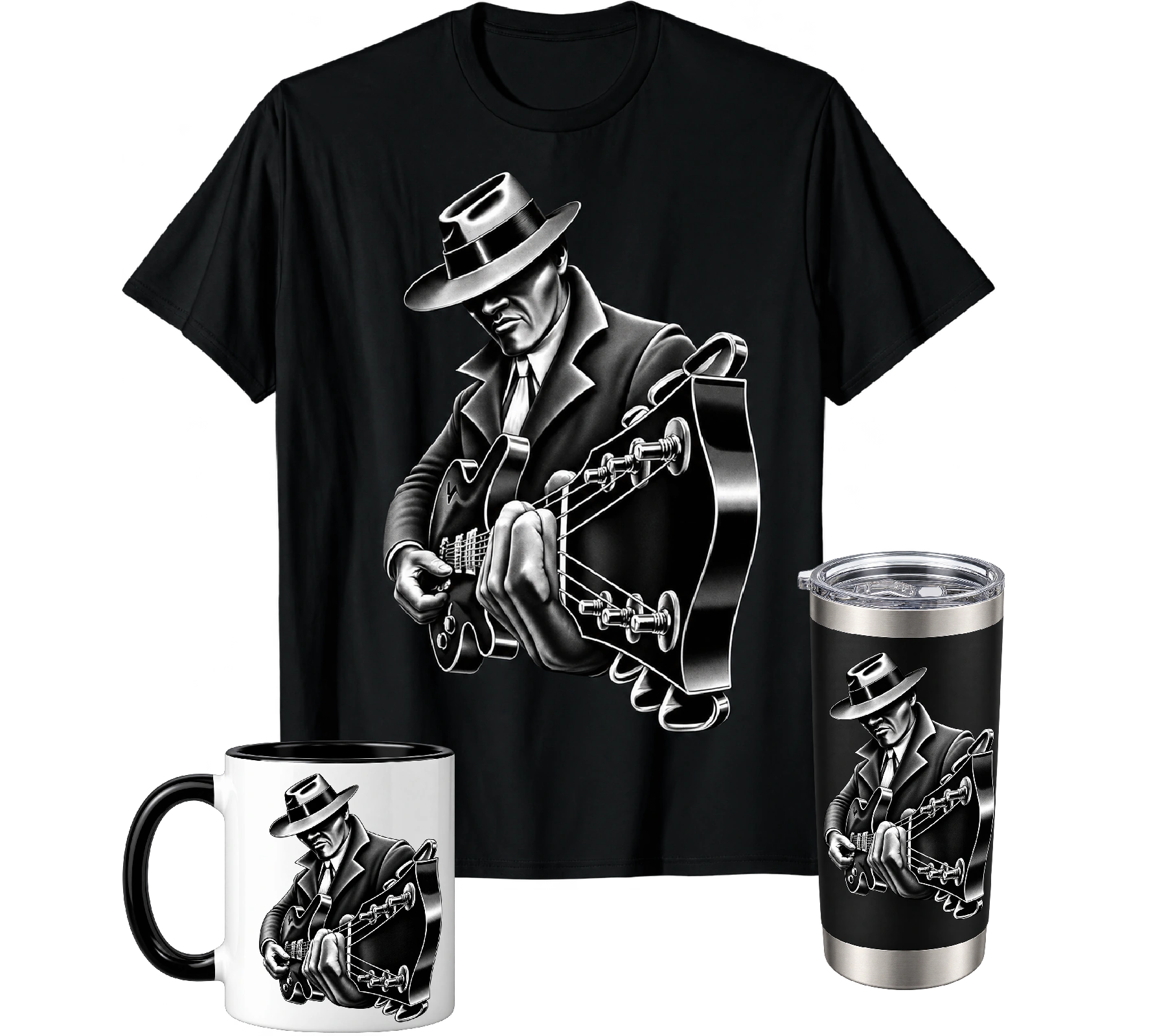 Guitar Gangster collection: shirt, mug and tumbler